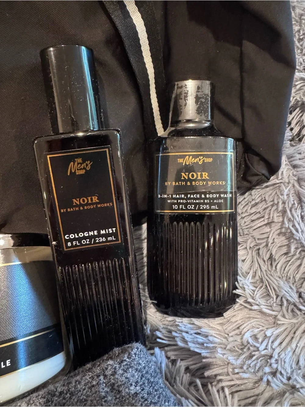 ALL NEW 7 Piece Men's Shop NOIR Duffle Bag Set Bath & Body Works 3 Wick Candle +